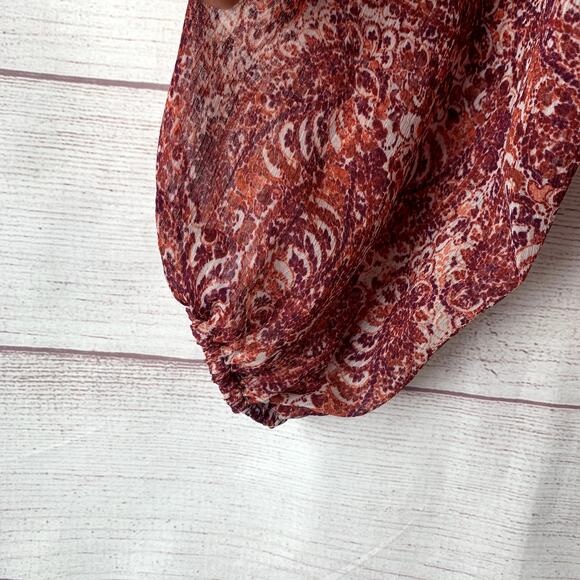 Joe Fresh Pink Paisley Blouse Long Sleeves Round Shirring Neckline Size XL - Picture 11 of 13